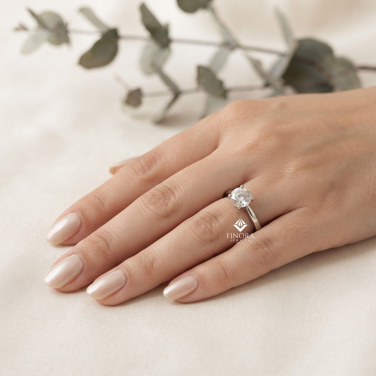 round cut moissanite solitaire engagement ring – finora jewelry