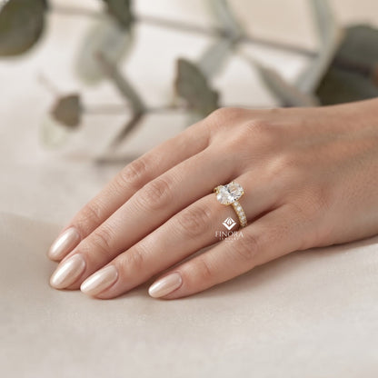 5ct Oval Cut Lab Grown Diamond  Solitaire Eternity Ring – Pave Band, Dainty Gold Fine Jewelry