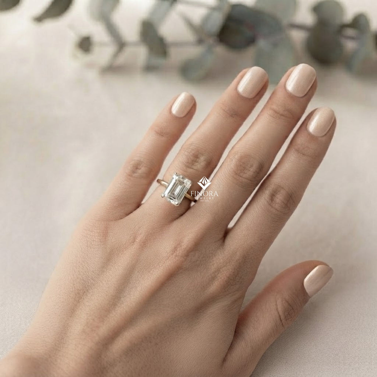 emerald cut colorless moissanite ring  –  minimalist bridal jewelry