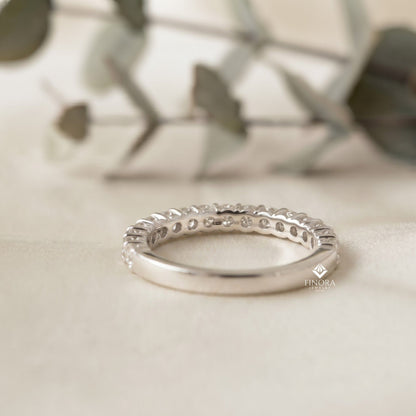 Round Cut Moissanite Pavé Wedding Band in 925 Sterling Silver / 10K & 14K Gold