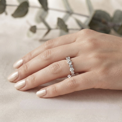 Alternating Bezel-Set Diamond Eternity Band Ring in 925 Silver, 10K/14K Gold (Rose/White/Yellow), & Platinum – Finora Jewelry