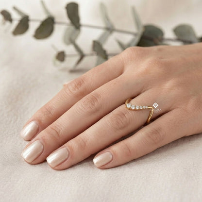 Wave Diamond Stacking Ring –  Minimalist Curved Gold Band – Dainty Contoured Bridal Jewelry