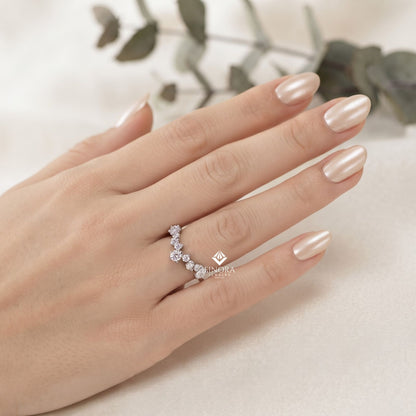 Round Cut Diamond Curved Wedding Band, Contour Stackable Ring – Finora Jewelry