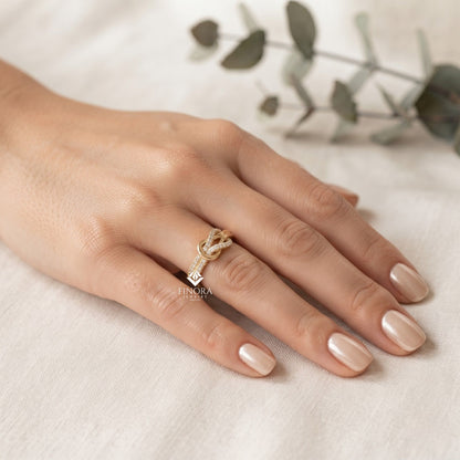 Love Knot Diamond Ring – Infinity Knot Engagement Band (10K-18K Gold, Sterling Silver)