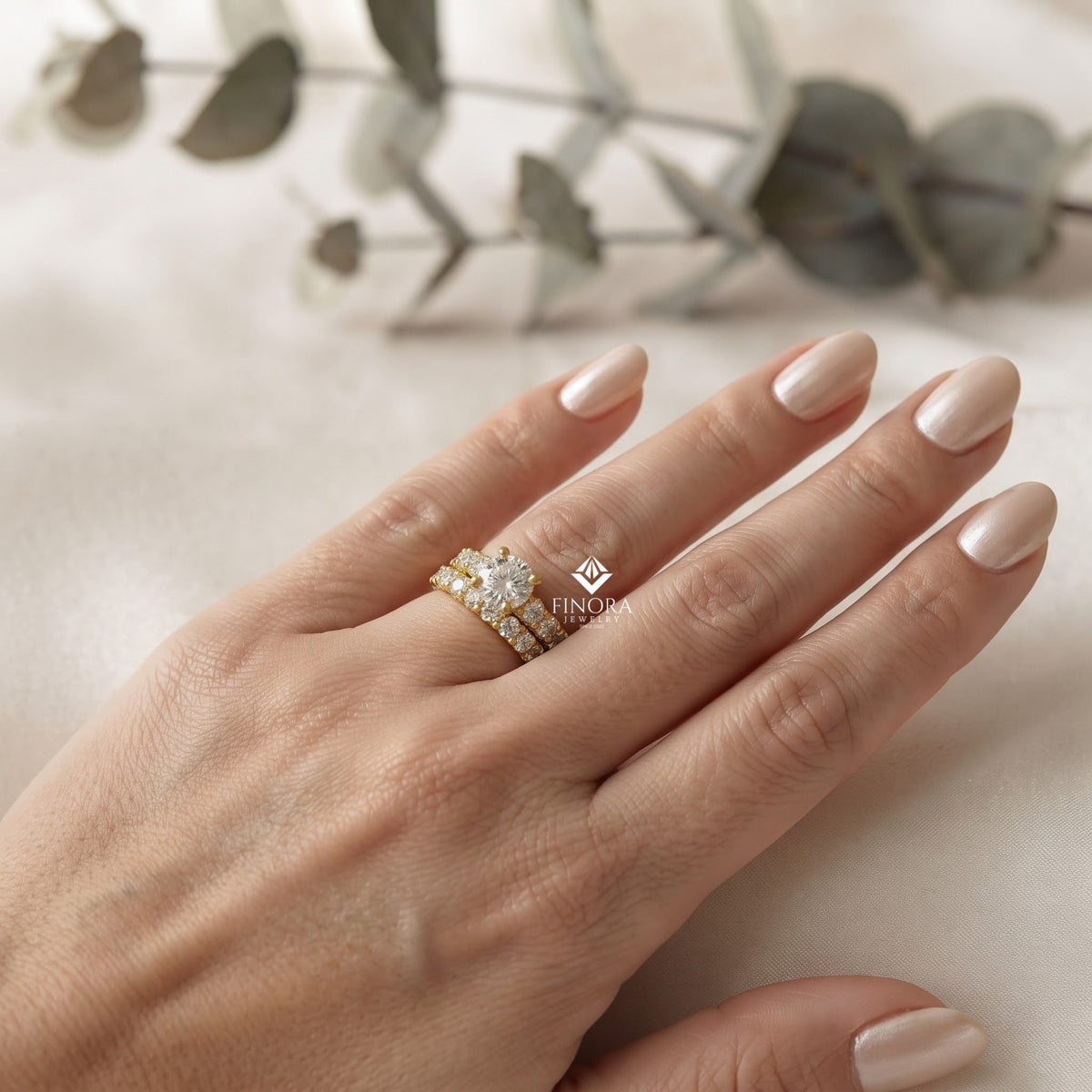 round cut lab grown diamond solitaire eternity ring – pave band, dainty gold fine jewelry