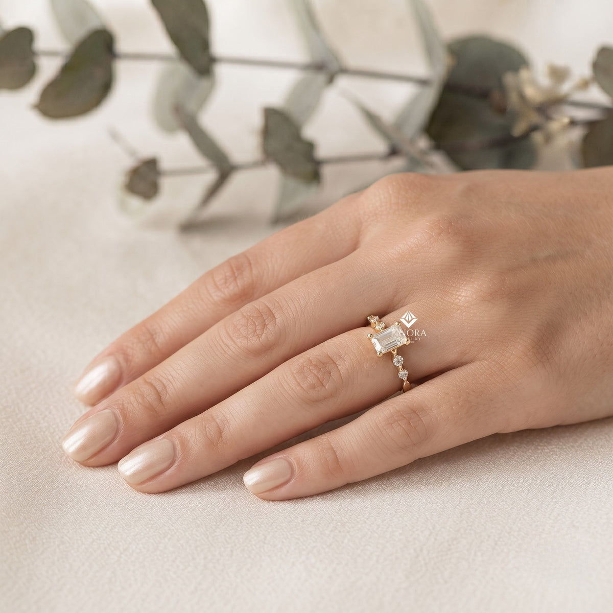 emerald cut stacking ring –  minimalist diamond bar band –   dainty gold everyday jewelry