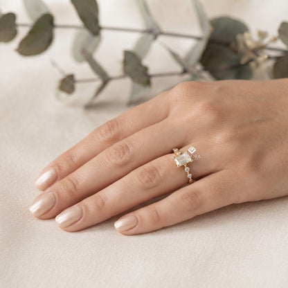 Emerald Cut Stacking Ring –  Minimalist Diamond Bar Band –   Dainty Gold Everyday Jewelry