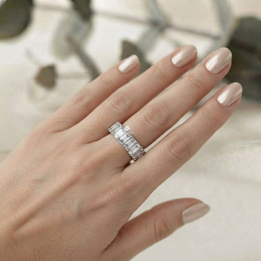 Emerald Cut Diamond Eternity Wedding Band – Full Circle Design in 925 Silver, 10K/14K Rose, White & Yellow Gold, or Platinum – Finora Signature Sparkle for Her