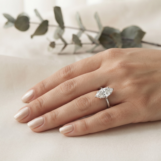 Marquise Cut Moissanite Solitaire Engagement Ring – Sleek Design in 925 Silver, 10K & 14K White, Yellow, Rose Gold, or Platinum | Finora Jewelry
