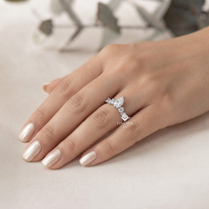 Pear Cut Diamond Engagement Ring with Accent Band – Finora Jewelry