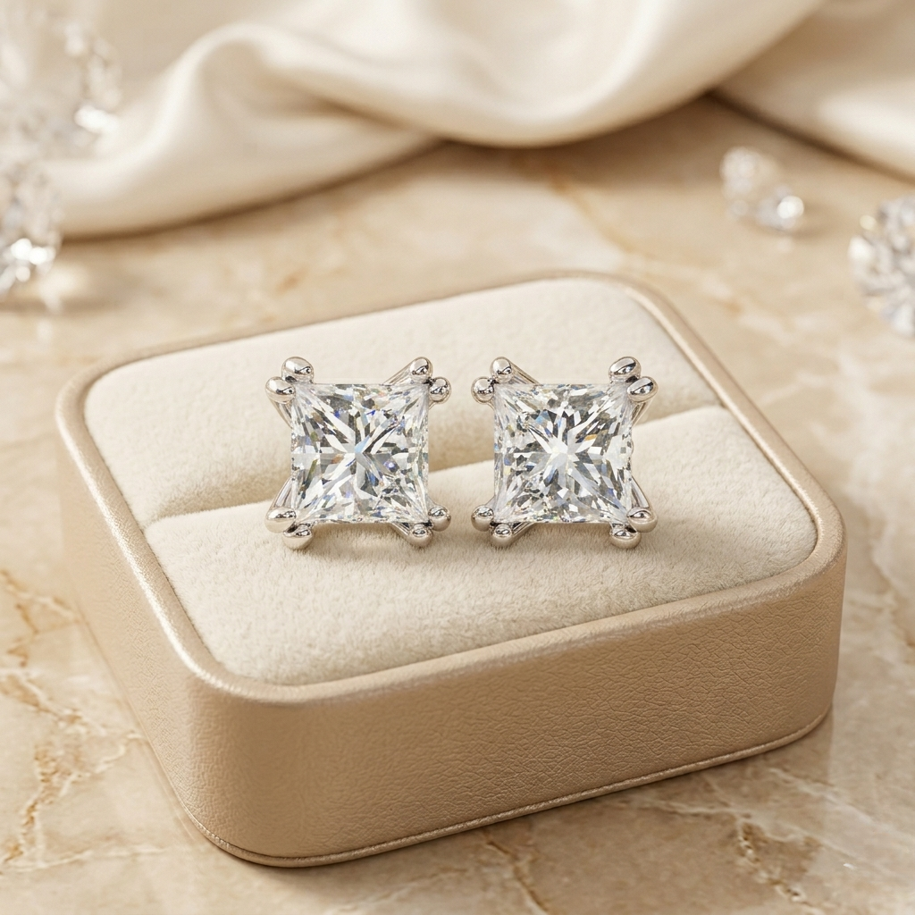 timeless radiance princess moissanite stud earrings – finora jewelry