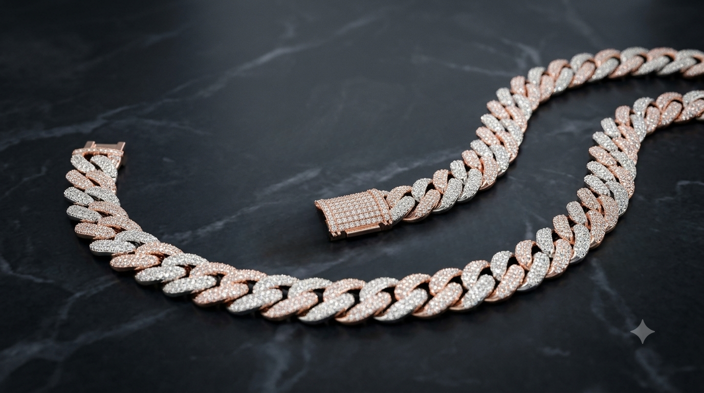 iced out rose gold miami cuban chain