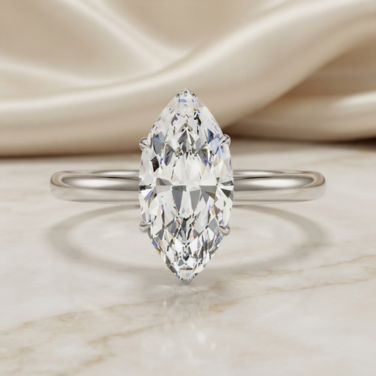 Marquise Cut Moissanite Solitaire Engagement Ring – Minimalist Design – 925 Silver / 10K, 14K, 18K Gold / Platinum | Finora Jewelry