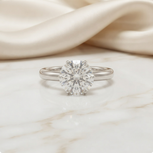 Round Brilliant Cut Moissanite Solitaire Engagement Ring – Classic Ring in 925 Silver, 10K & 14K White, Yellow, Rose Gold, or Platinum | Finora Jewelry