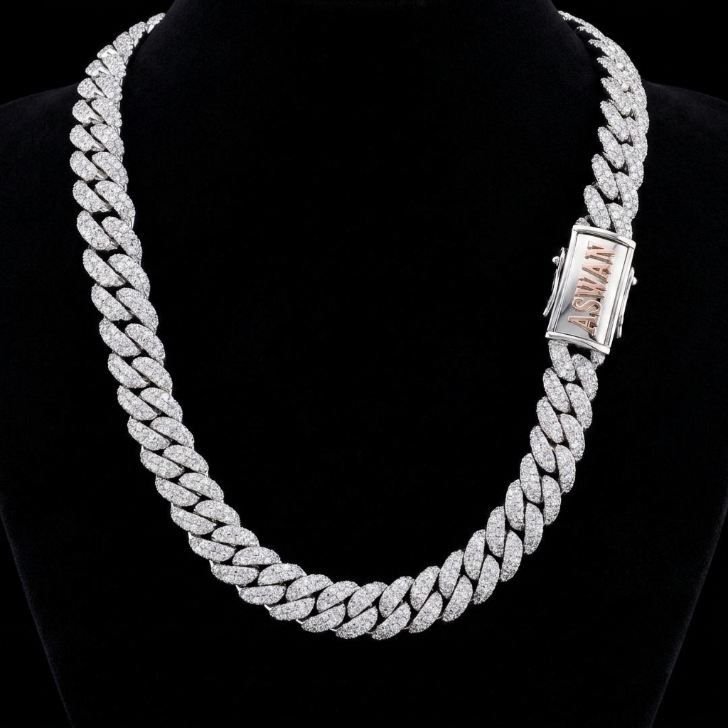 moissanite silver miami cuban link chain - custom name clasp choker