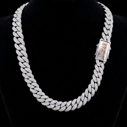 Moissanite Silver Miami Cuban Link Chain - Custom Name Clasp Choker