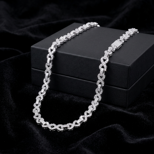 Infinity Link Chain – Baguette & Round Cut Iced Out Necklace By Finora Jewelry