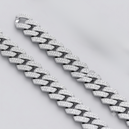 10mm Moissanite Silver Sleek Prong Cuban Link Chain - 2.5mm Low Profile Choker