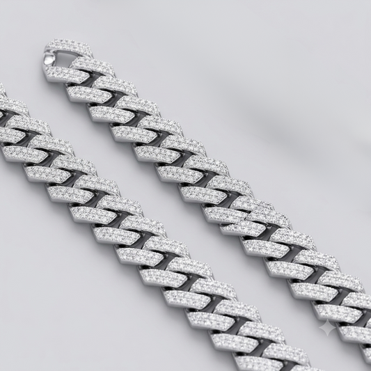 10mm Moissanite Silver Sleek Prong Cuban Link Chain - 2.5mm Low Profile Choker