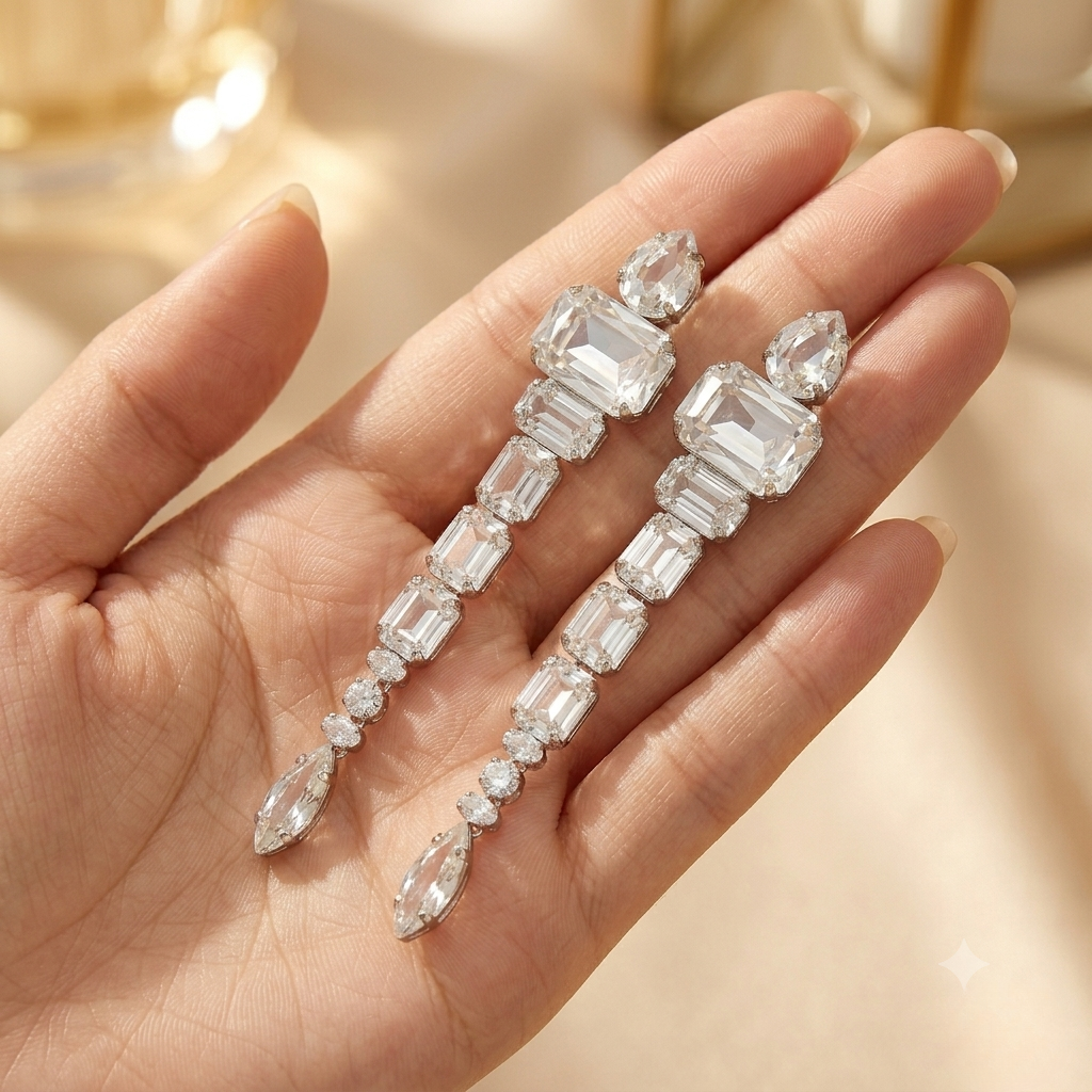 cascading crystal statement drop earrings
