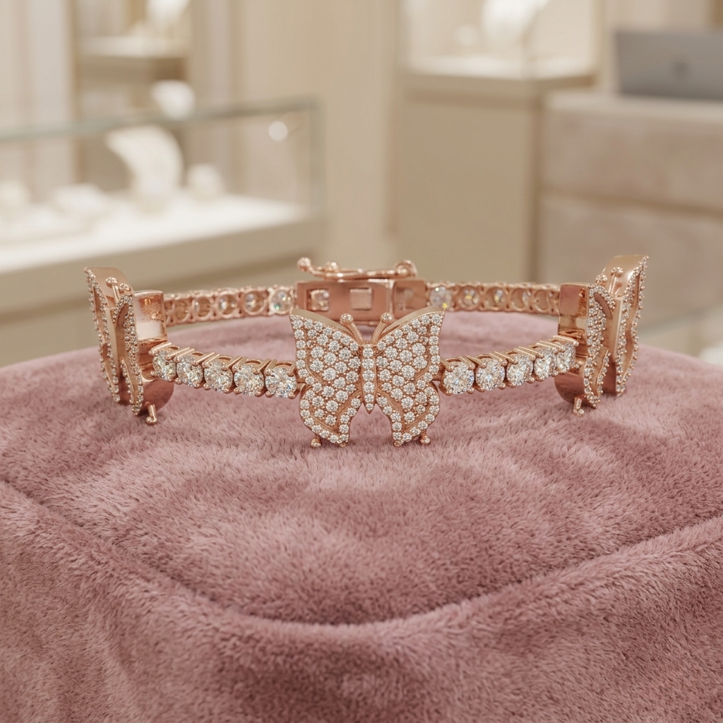 finora jewelry: radiant butterfly diamond bracelet in rose gold