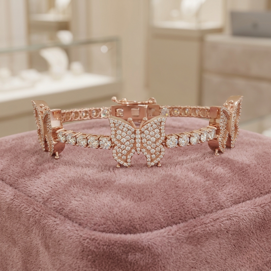 Finora Jewelry: Radiant Butterfly Diamond Bracelet in Rose Gold