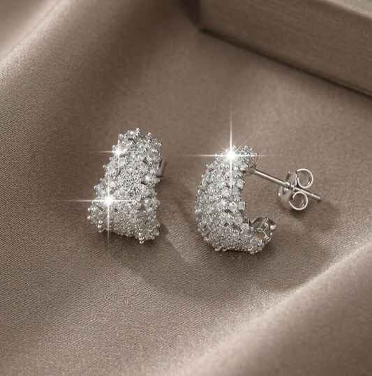 Luxury C-Shape Floral Cubic Zirconia Stud Earrings