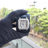 Bust Down Watch – Moissanite Iced Out Watch 41mm White Roman Square Dial Black Leather Strap