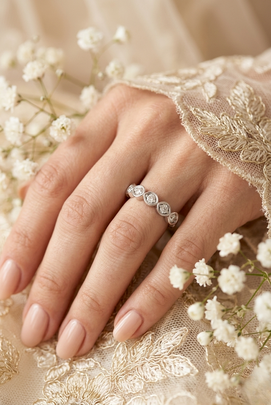 Marquise-Inspired Diamond Band – Available in 925 Silver, 10K/14K Gold (Rose/White/Yellow), & Platinum by Finora