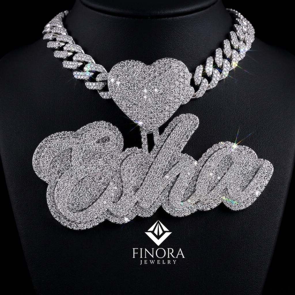 finora jewelry: personalized diamond name pendant with heart