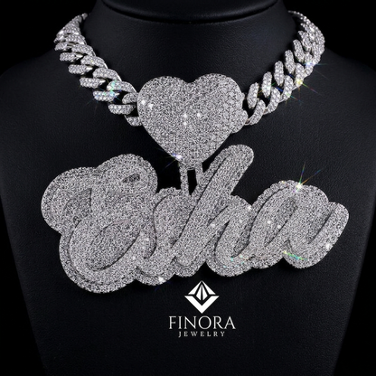Finora Jewelry: Personalized Diamond Name Pendant with Heart