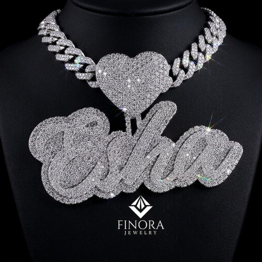 Finora Jewelry: Personalized Diamond Name Pendant with Heart