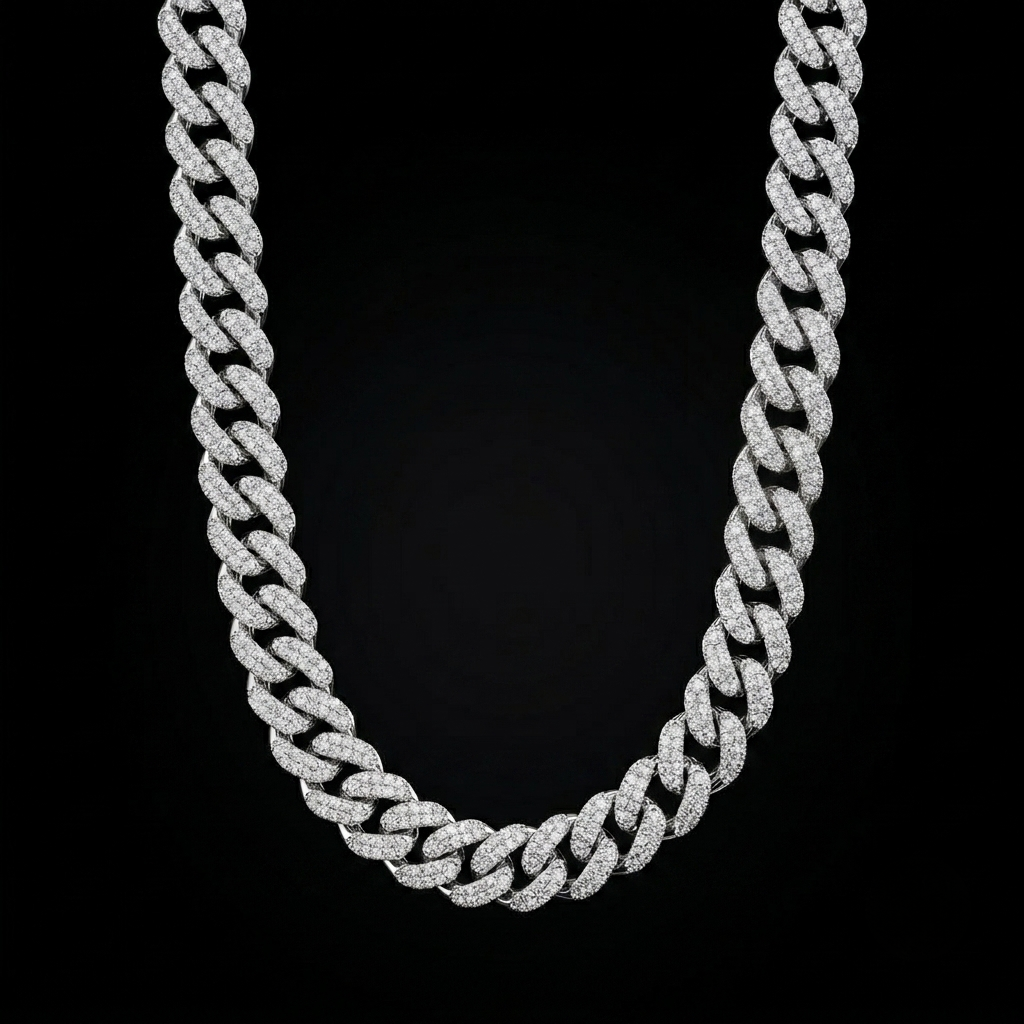 14mm moissanite silver miami cuban link chain - 22-inch heavyweight choker