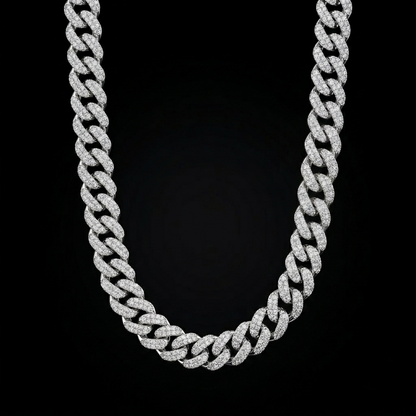 14mm Moissanite Silver Miami Cuban Link Chain - 22-Inch Heavyweight Choker