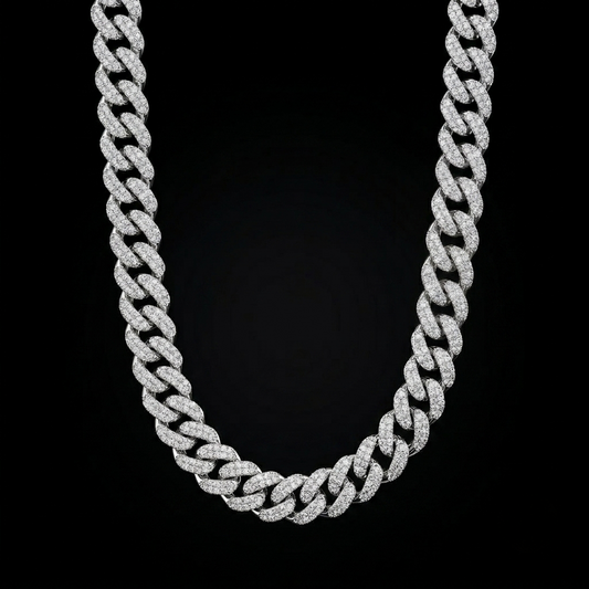 14mm Moissanite Silver Miami Cuban Link Chain - 22-Inch Heavyweight Choker