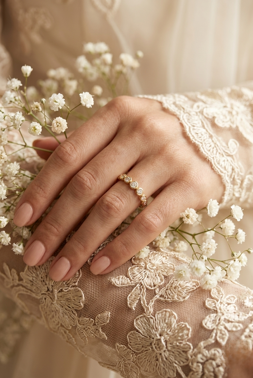 bezel set diamond eternity band – available in 925 silver, 10k/14k gold (rose/white/yellow), & platinum by finora jewelry