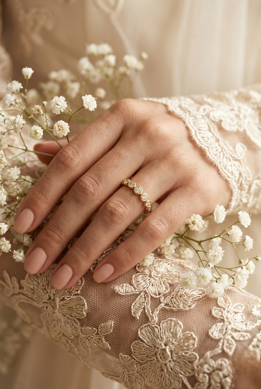 Bezel Set Diamond Eternity Band – Available in 925 Silver, 10K/14K Gold (Rose/White/Yellow), & Platinum By Finora Jewelry