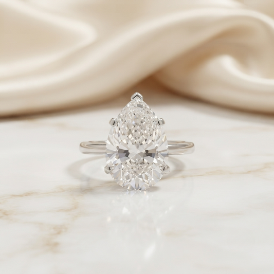 Pear Cut Moissanite Solitaire Ring in 925 Silver, 10K, 14K Gold – Finora Jewelry