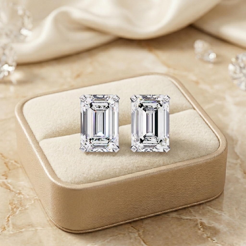 timeless radiance emerald moissanite stud earrings – finora jewelry