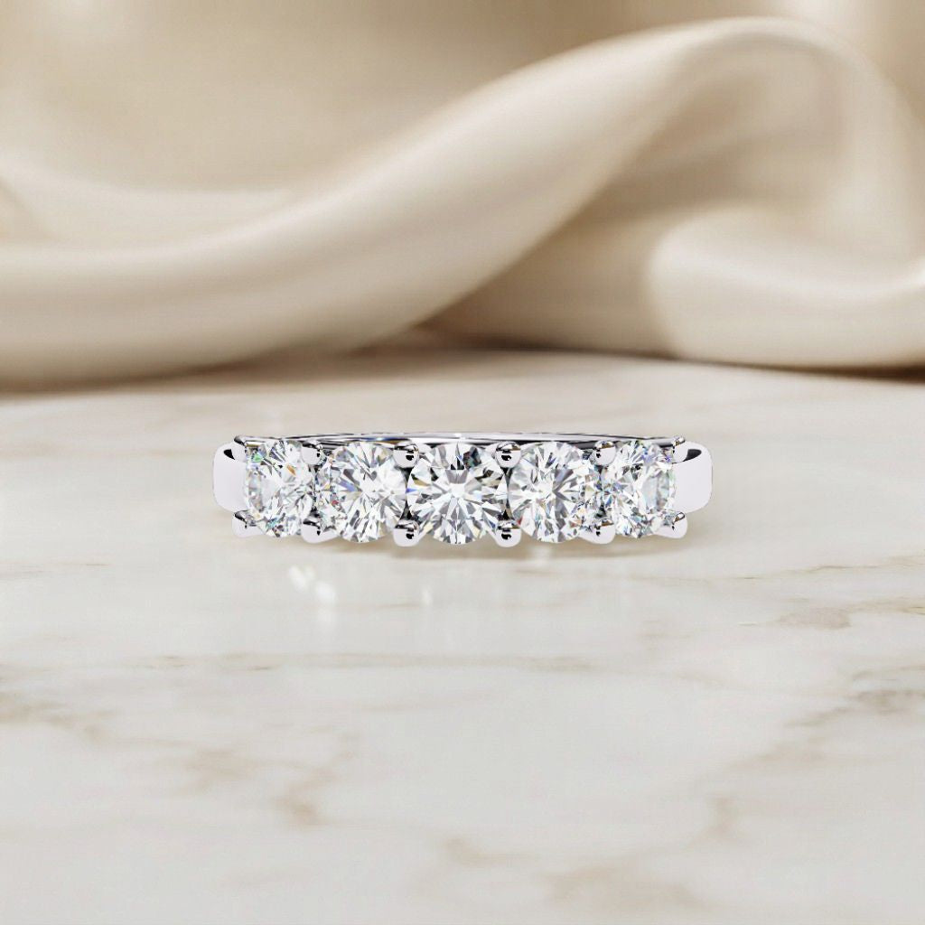 five-stone round brilliant diamond band – classic elegance in 925 sterling silver, 10k/14k gold (rose, white, yellow), or platinum – finora signature design