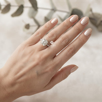Cushion Cut Moissanite Engagement Ring – Pavé Band – Anniversary Ring for Her – 925 Silver / 10K & 14K Gold / Platinum | Finora Jewelry