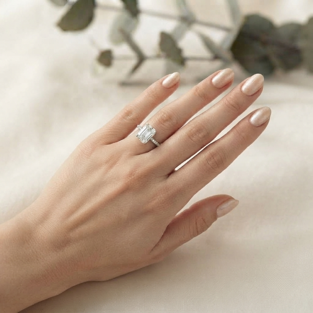emerald cut moissanite solitaire rings