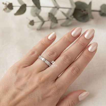 Baguette Cut Moissanite Eternity Wedding Band, Stackable Ring in 925 Silver, 10K & 14K Gold – Finora Jewelry
