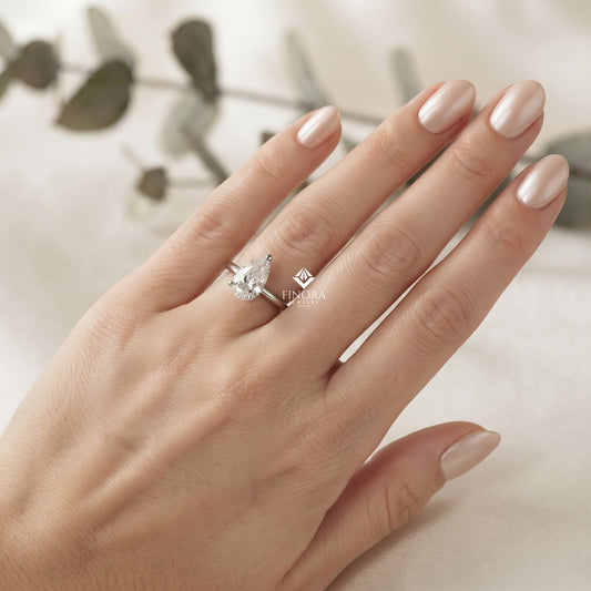 Pear Cut Moissanite Solitaire Engagement Ring – Teardrop Promise Ring for Her – 925 Silver / 10K & 14K Gold / Rose, Yellow, White Gold / Platinum | Finora Jewelry
