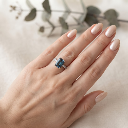 Emerald Gemstone Bridal Ring –  Blue Topaz Solitaire – Timeless Engagement Ring
