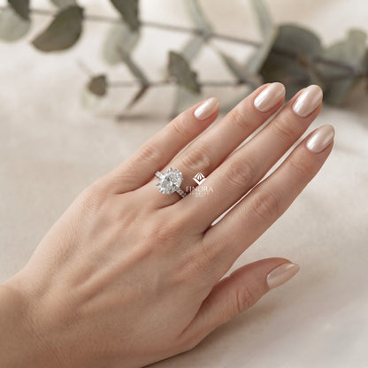 Oval Cut Diamond Solitaire with Hidden Halo and Pave Band - Luxury Fine Jewelry