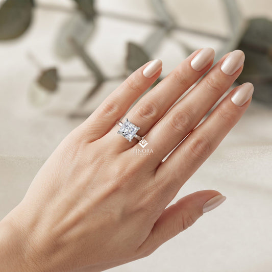 Princess Cut Moissanite Halo Engagement Ring – Elegant Square Solitaire for Proposal, Birthday or Anniversary Gift – 925 Silver / 10K / 14K Gold / Platinum – White / Yellow / Rose Gold – Finora Jewelry