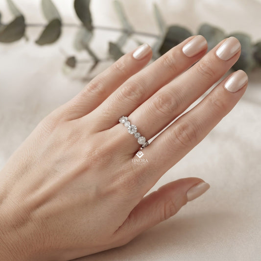 Alternating Bezel-Set Diamond Eternity Band Ring in 925 Silver, 10K/14K Gold (Rose/White/Yellow), & Platinum – Finora Jewelry