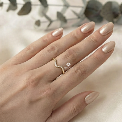 Wavy Diamond Stacking Band –   Delicate Curved Wedding Ring