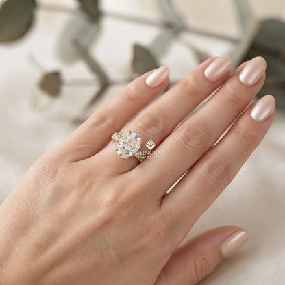 5ct Oval Cut Lab Grown Diamond  Solitaire Eternity Ring – Pave Band, Dainty Gold Fine Jewelry